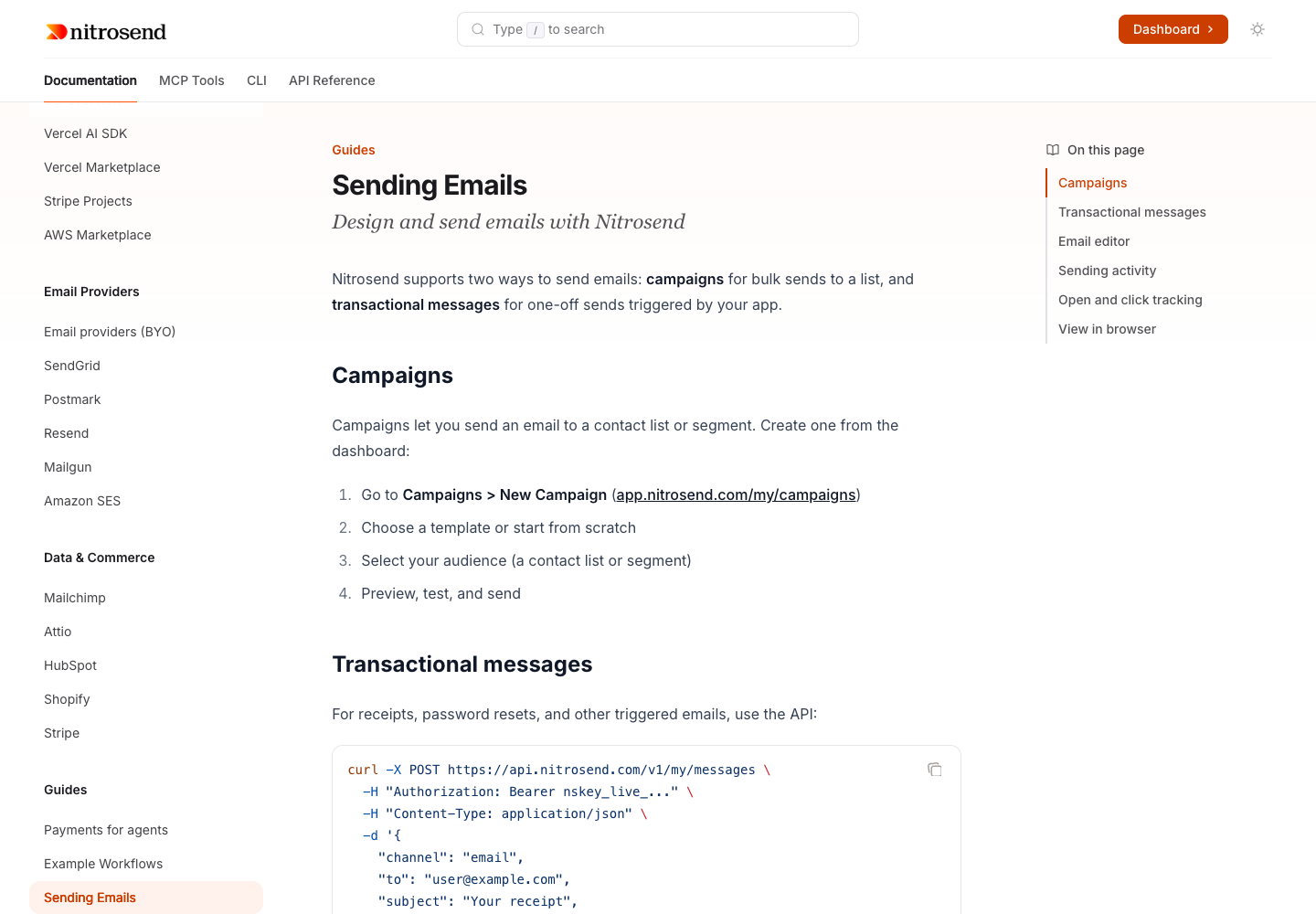 Nitrosend’s Sending Emails guide